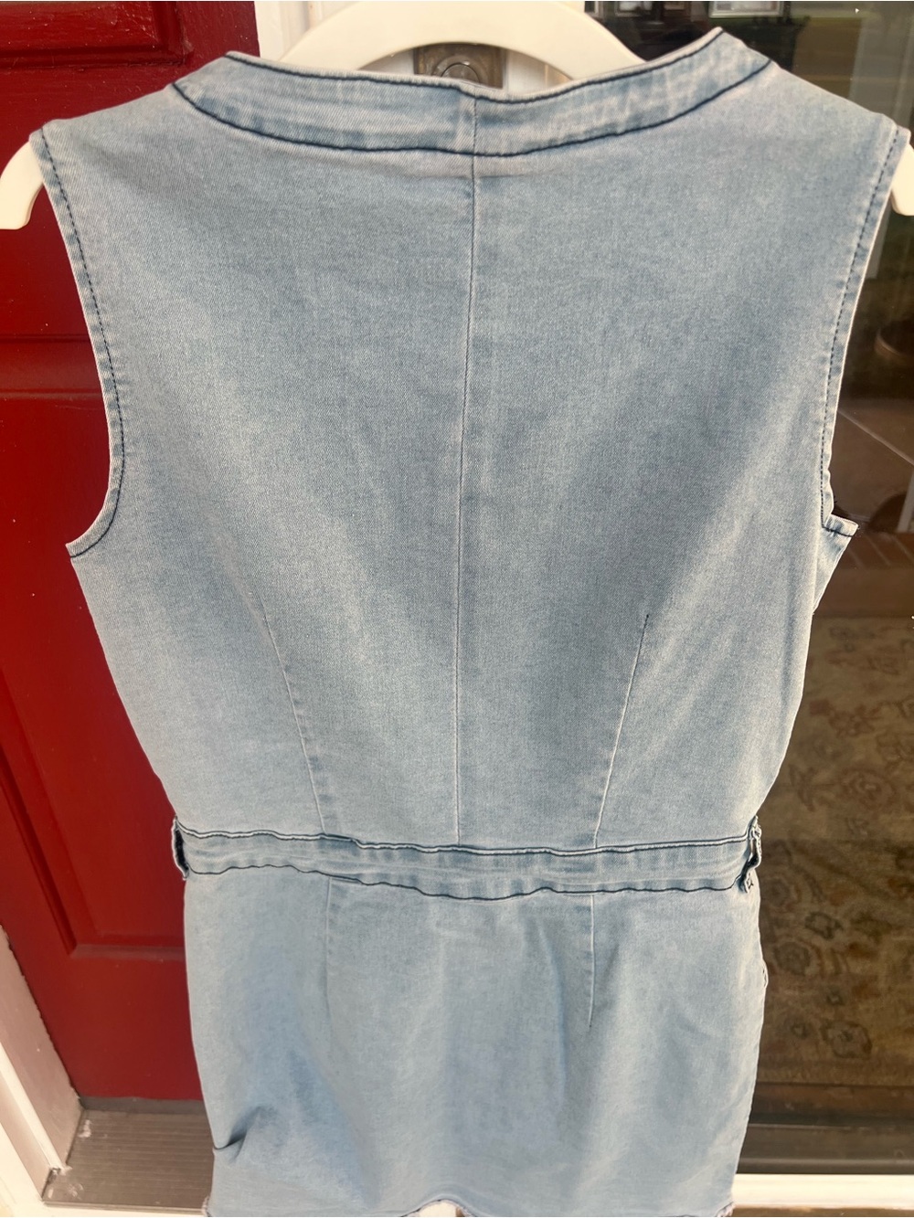 Light Wash Denim Button-Front Sleeveless Mini Dress - Picture 9 of 10